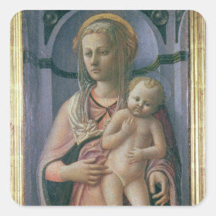 Pegatina Cuadrada Madonna y niño (tempera en el panel)