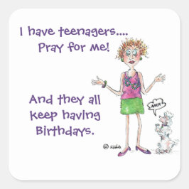 Pegatina Cuadrada Madre aterrorizada con adolescentes naciendo