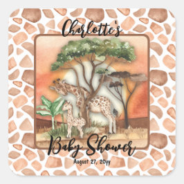 Pegatina Cuadrada Madre | Baby Giraffe Safari Baby Shower