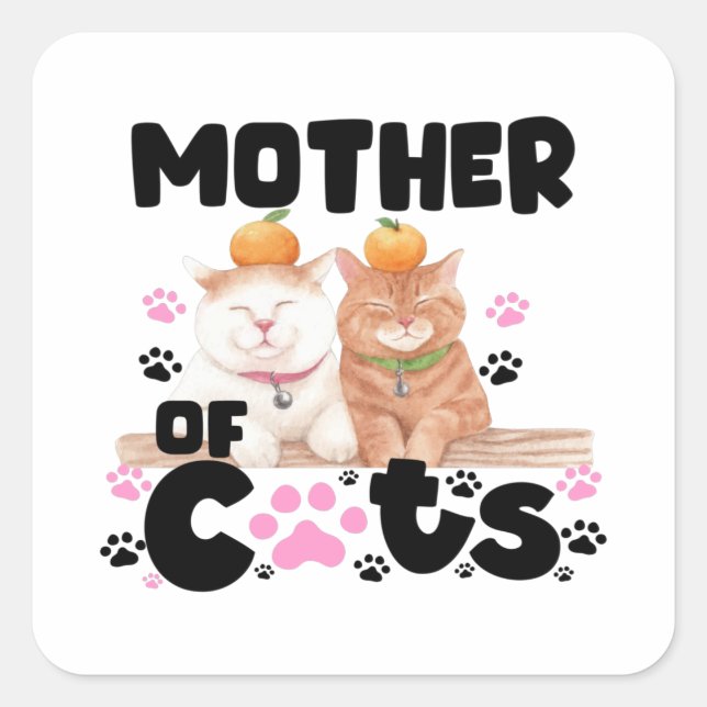 Pegatina Cuadrada Madre De Gatos (Anverso)