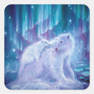 Pegatina Cuadrada Madre de oso polar y bebé