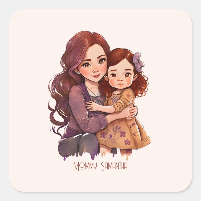 Pegatina Cuadrada Madre e hija espárricas personalizadas (Anverso)