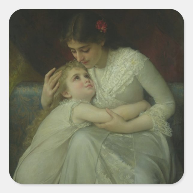 Pegatina Cuadrada Madre e hijo (aceite sobre lienzo) (Anverso)