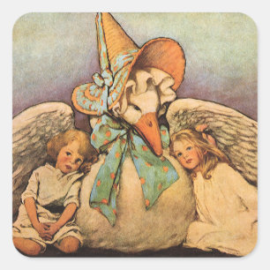 Pegatina Cuadrada Madre Gansa Vintage Niños Jessie Willcox Smith