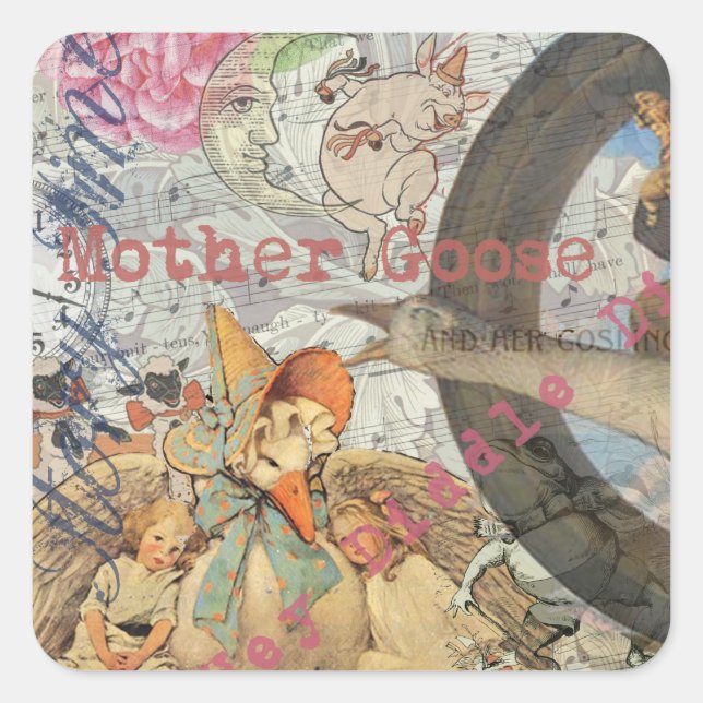 Pegatina Cuadrada Madre Gosa Nursery Rhyme Fairy Tale (Anverso)
