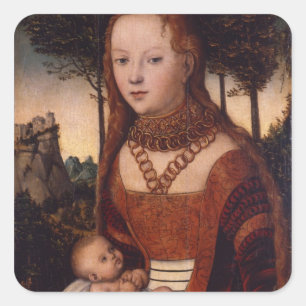 Pegatina Cuadrada Madre joven con hijo