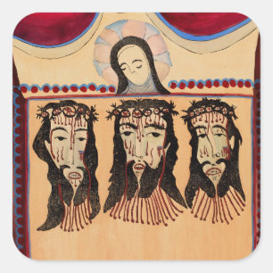 Pegatina Cuadrada Madre María Jesucristo Pintura de arte de la Coron