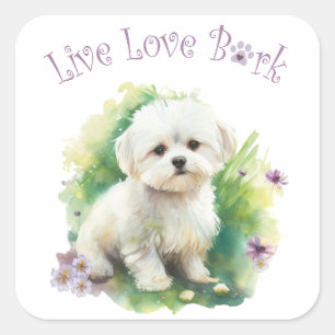 Pegatina Cuadrada Madre Perro Bichon Floral