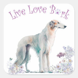 Pegatina Cuadrada Madre Perro Borzoi Floral