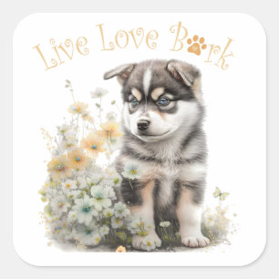 Pegatina Cuadrada Madre Perro Malamute de Alaska Floral