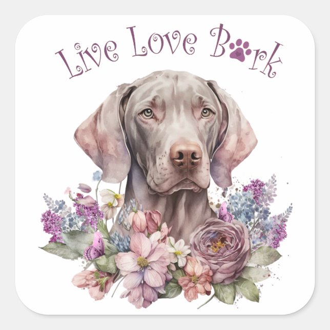 Pegatina Cuadrada Madre Perro Weimaraner Floral (Anverso)