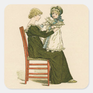 Pegatina Cuadrada Madre victoriana bebé Greenaway