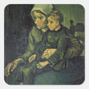 Pegatina Cuadrada Madre y niño, 1885 de Vincent van Gogh el  