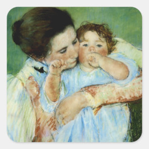 Pegatina Cuadrada Madre y niño de Maria Cassat