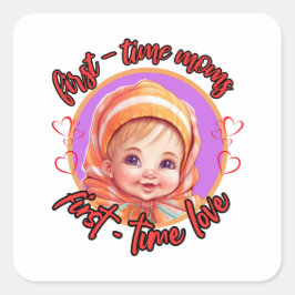 Pegatina Cuadrada Madres primerizas, amor primerizo - Chica