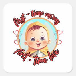 Pegatina Cuadrada Madres primerizas, amor primerizo - Chico