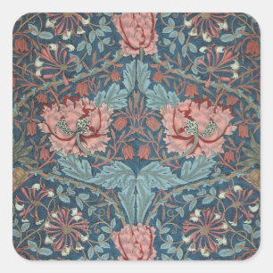 Pegatina Cuadrada Madreselva de William Morris, Arte de Flores Vinta