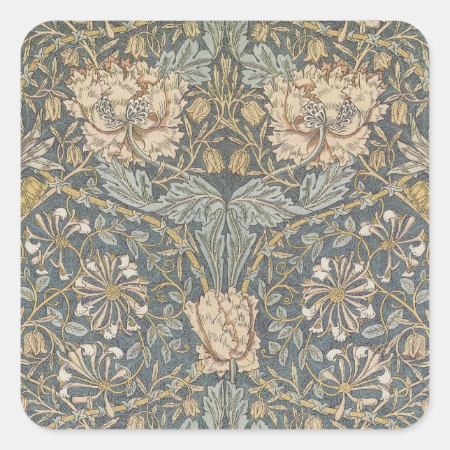 Pegatina Cuadrada Madreselva de William Morris, Arte de Flores Vinta (Anverso)