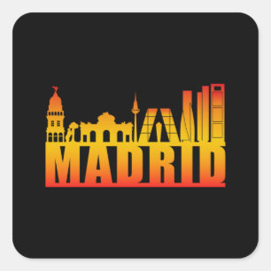 Pegatina Cuadrada Madrid España City Cityscape Skyline Funny Gift