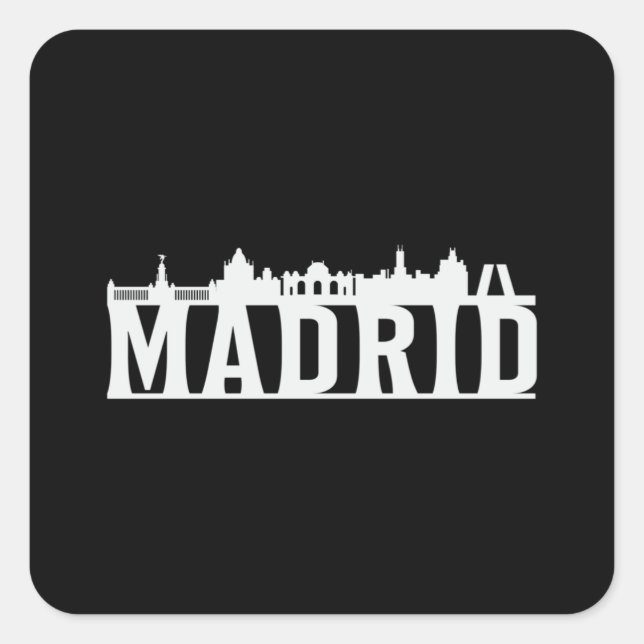 Pegatina Cuadrada Madrid España City Skyline Cityscape Gratis (Anverso)