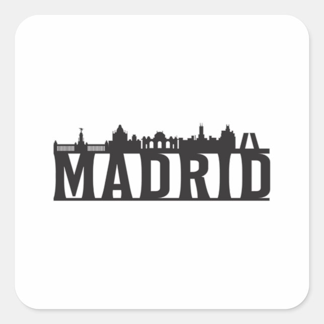 Pegatina Cuadrada Madrid España City Skyline Cityscape Trip Gift Ide (Anverso)