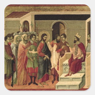 Pegatina Cuadrada Maesta: Jesús antes de Herod, 1308-11