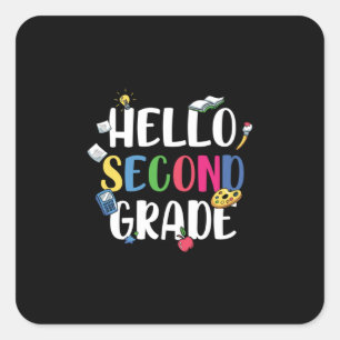 Pegatina Cuadrada Maestra de 2do Grado Hola Segundo Grado
