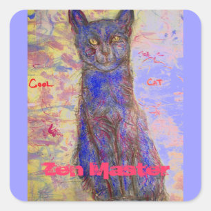 Pegatina Cuadrada maestro zen de gato fresco
