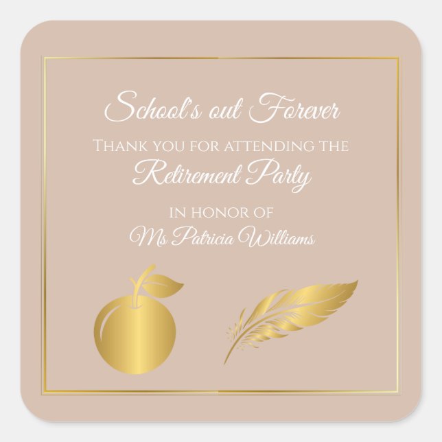 Pegatina Cuadrada Maestros elegantes Fiesta de Jubilación Pastel de  (Anverso)