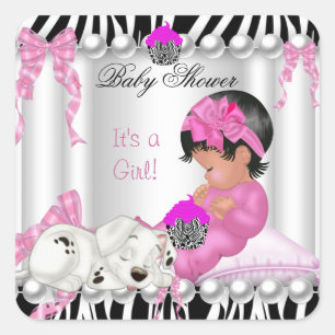 Pegatina Cuadrada Magdalena de Cumpleaños de Bebé Niña Rosa Cupcake