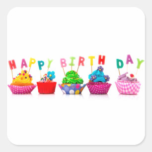 Pegatina Cuadrada Magdalenas del feliz cumpleaños