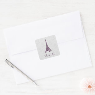 Pegatina Cuadrada Magenta Eiffel Tower Damask Gracias Pegatinas