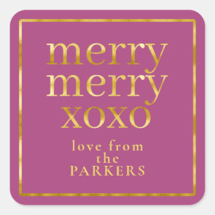 Pegatina Cuadrada Magenta Gold Merry XOXO ID1009