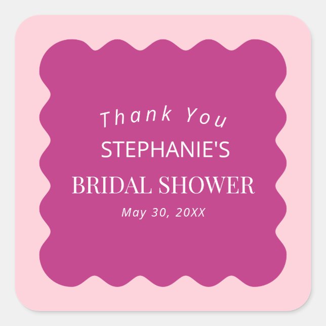 Pegatina Cuadrada Magenta ondulante retro de los años 50 y novia ros (Anverso)