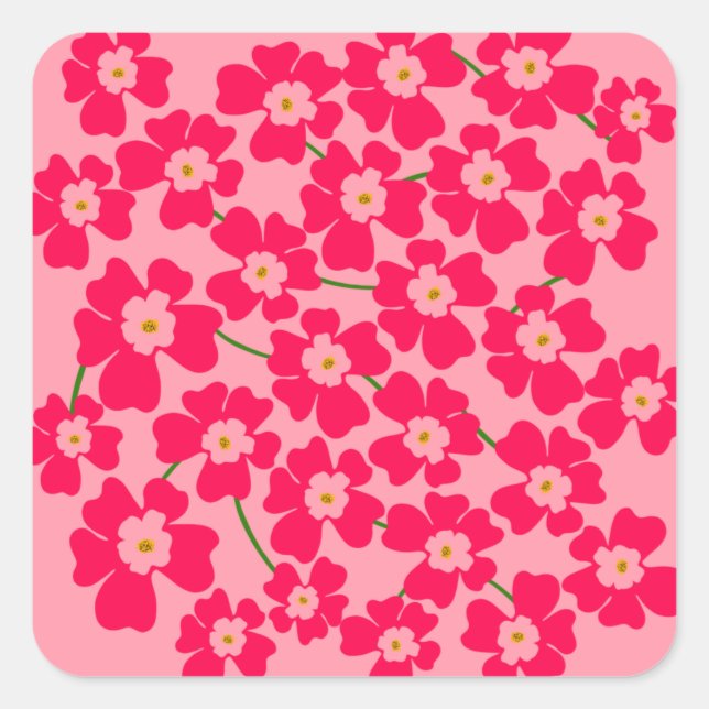 Pegatina Cuadrada Magenta potencia de las flores rosadas (Anverso)