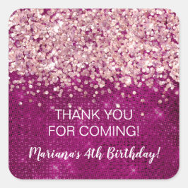 Pegatina Cuadrada Magenta Rosa Cualquier Fiesta de Cumpleaños de Eda