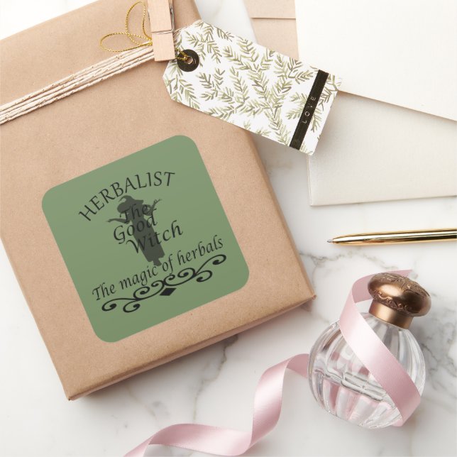 Pegatina Cuadrada Magia de bruja verde herbolaria medicina natural (Regalar)