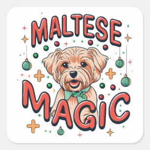Pegatina Cuadrada Magia de perros malteses - Navidades al estilo ret