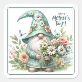 Pegatina Cuadrada Magia del Día de la Madre: Delicioso Gnome