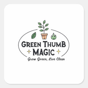 Pegatina Cuadrada Magia del Pulgar Verde Camiseta de Jardinería Ur