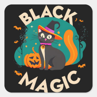 Pegatina Cuadrada Magia negra lindo gato bruja, diseño de temas de H