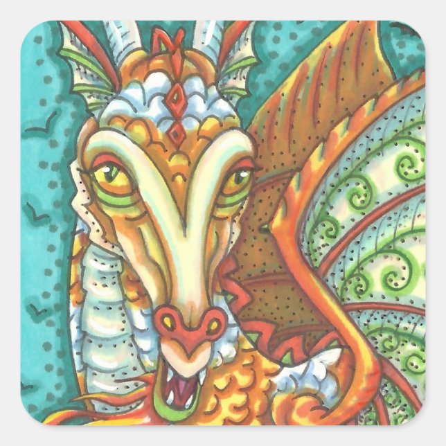 PEGATINA CUADRADA MAGIC CANDY CORN DRAGON, HALLOWEEN FANTASY (Anverso)
