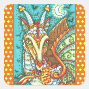 PEGATINA CUADRADA MAGIC CANDY CORN DRAGON, HALLOWEEN FANTASY