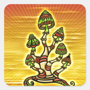Pegatina Cuadrada Magic Mushrooms - hechizos hongos
