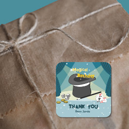 Pegatina Cuadrada Magic Show Birday Gracias por tu nombre