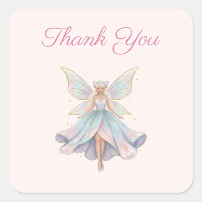 Pegatina Cuadrada Magical Angel Fairy Pastel Colors Thank You (Anverso)