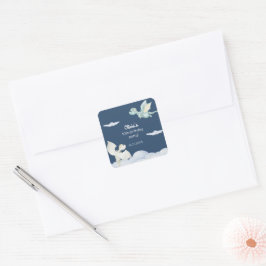 Pegatina Cuadrada Magical Castle Cute Dragons Niños cumpleaños Azul