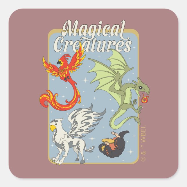 Pegatina Cuadrada Magical Creatures Vintage Graphic (Anverso)