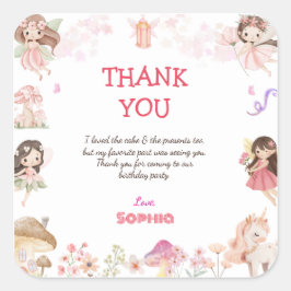 Pegatina Cuadrada Magical Fairy First Birthday Thank You cards 