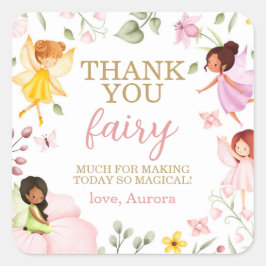 Pegatina Cuadrada Magical Fairy Floral Birthday Gracias Por Favor